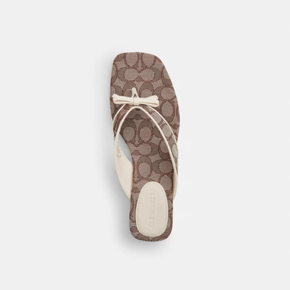 Bow Thong Kitten Heel In Signature Jacquard - Signature Jacquard/Oak/Chalk