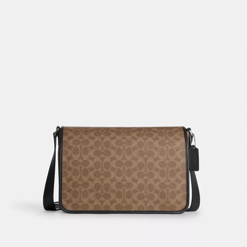 Colby Messenger Bag 32 In Signature Canvas - Silver/Tan Black