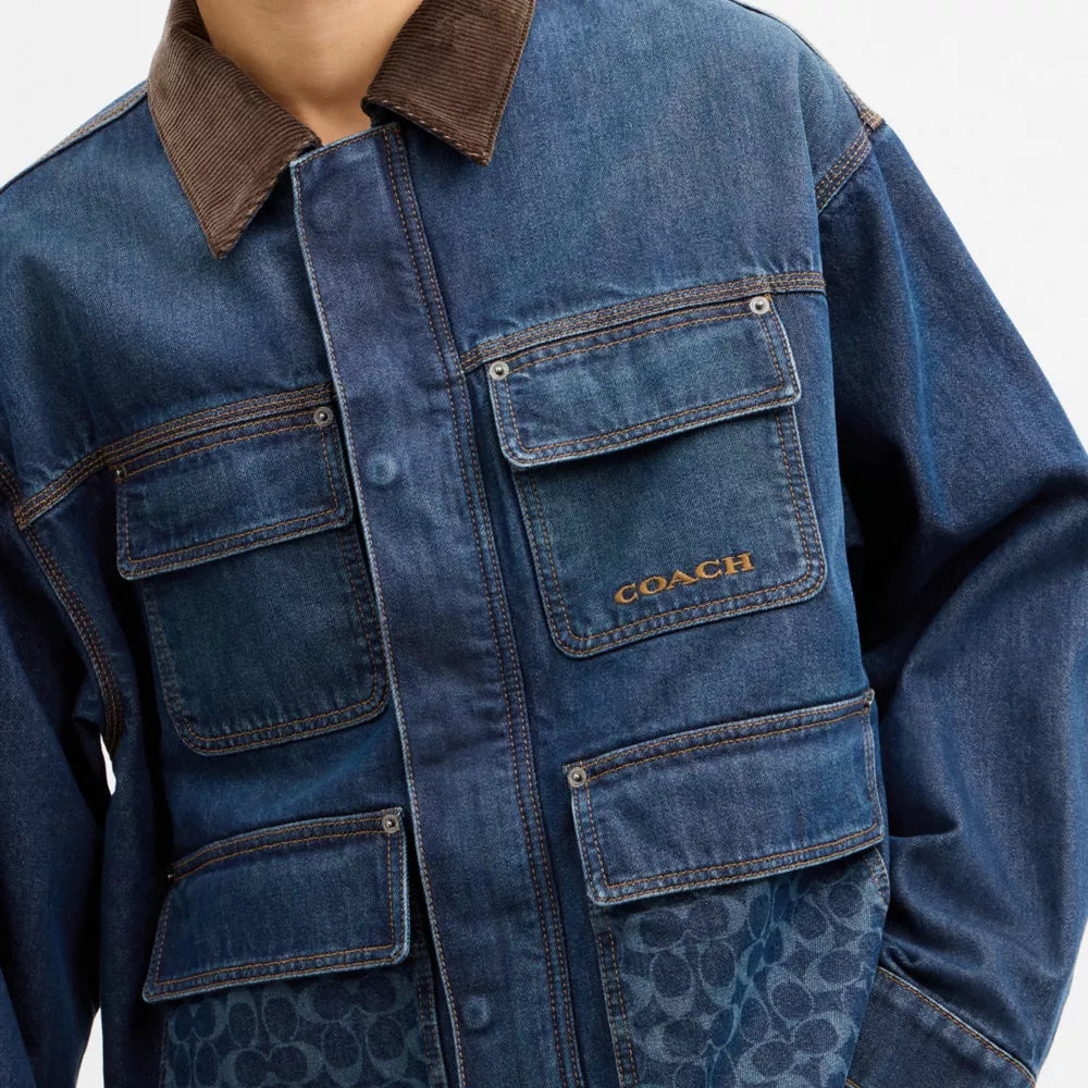 Denim Chore Coat With Flannel Lining - Buffalo Dark Wash