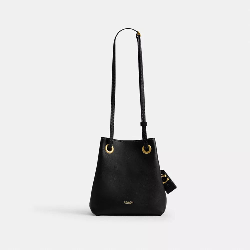 Jade Drawstring Bag - Natural Grain Leather/Brass/Black