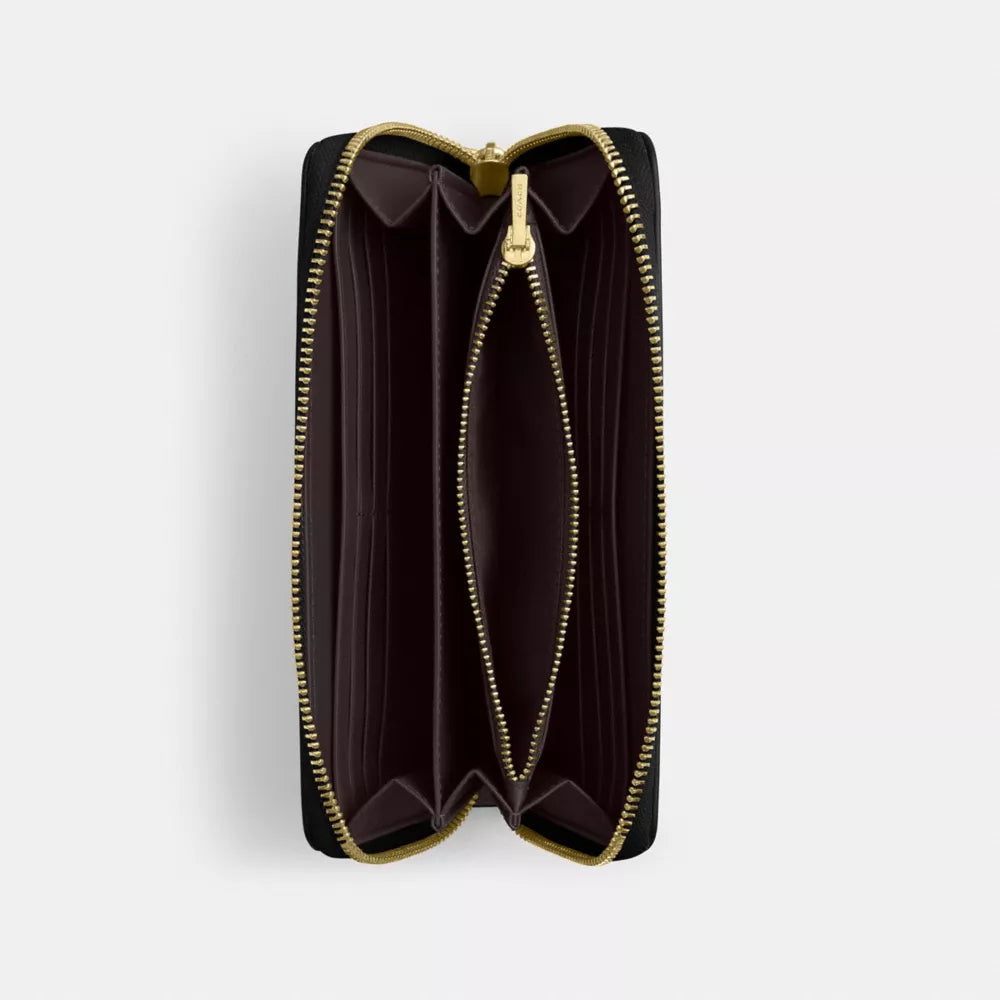 Long Zip Around Wallet - Crinkle Leather/Gold/Black