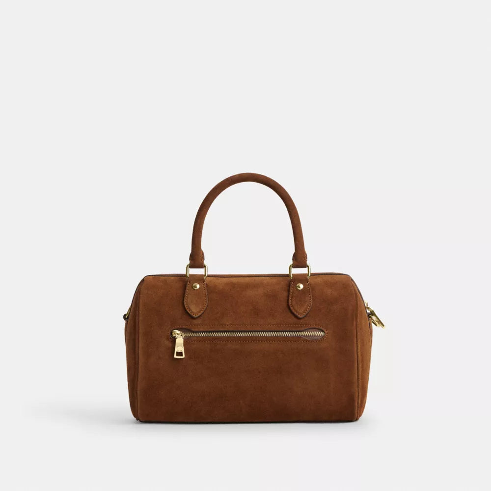 Rowan Satchel Bag - Suede/Gold/Warm Brown