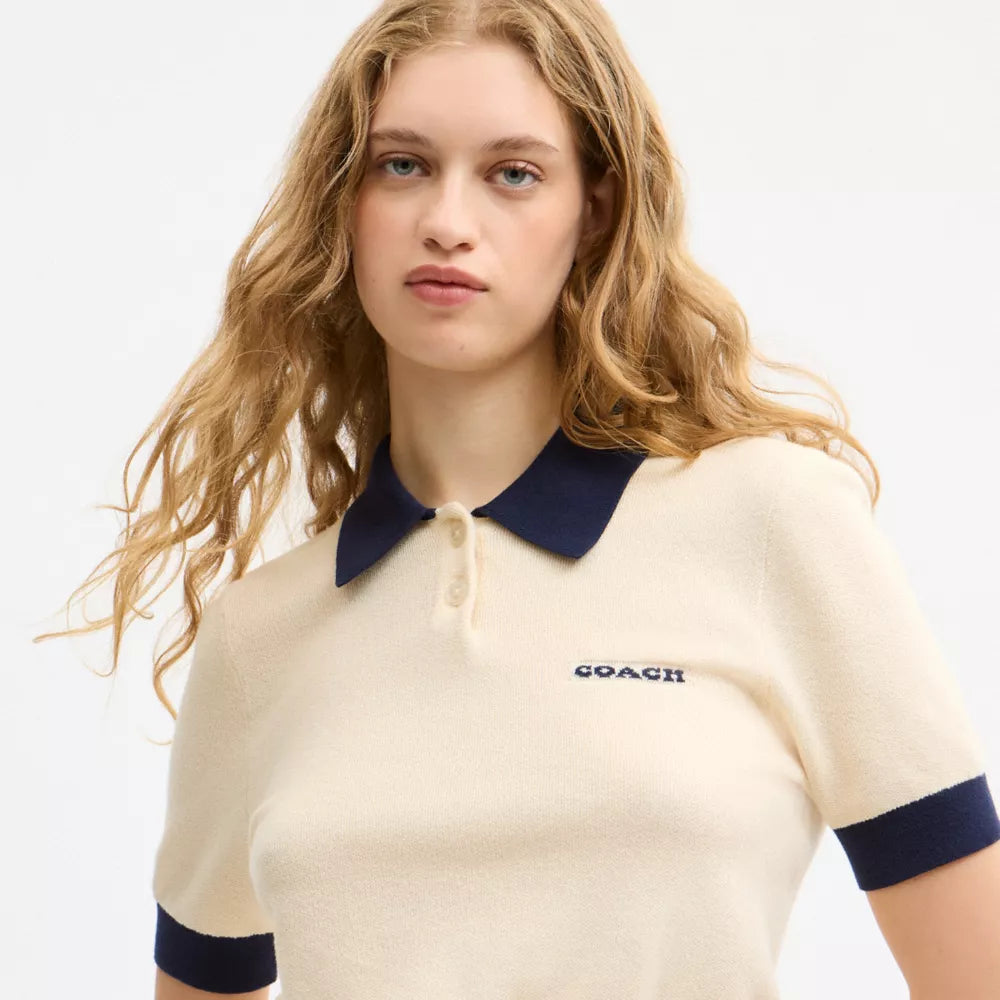 Knit Polo In Organic Cotton - Cream