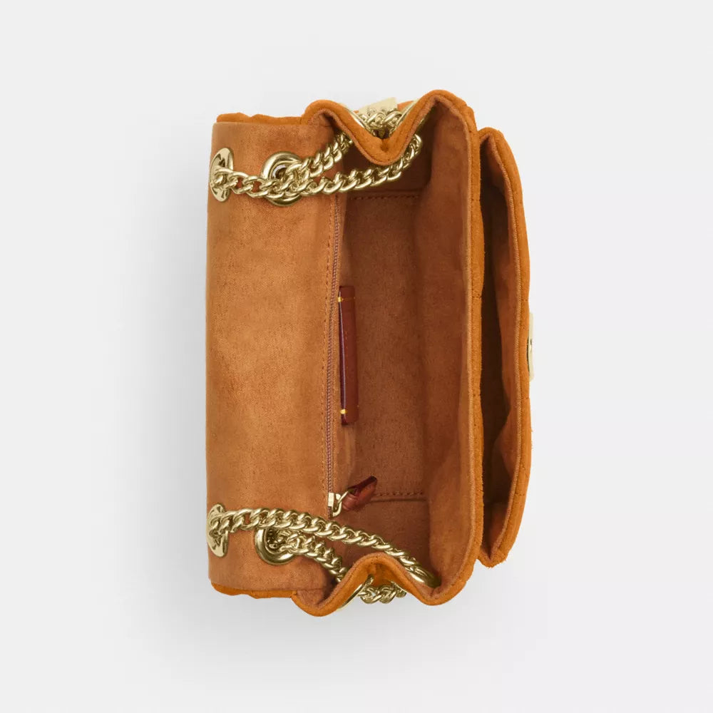 Elodie Crossbody Bag 18 With Quilting - Suede/Gold/Marigold