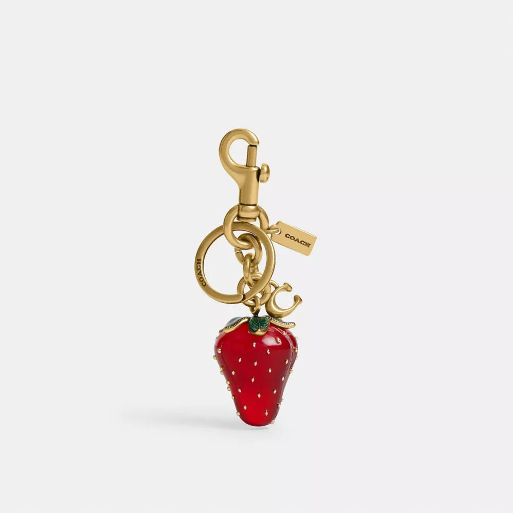 Strawberry Bag Charm - Resin/Brass/Red