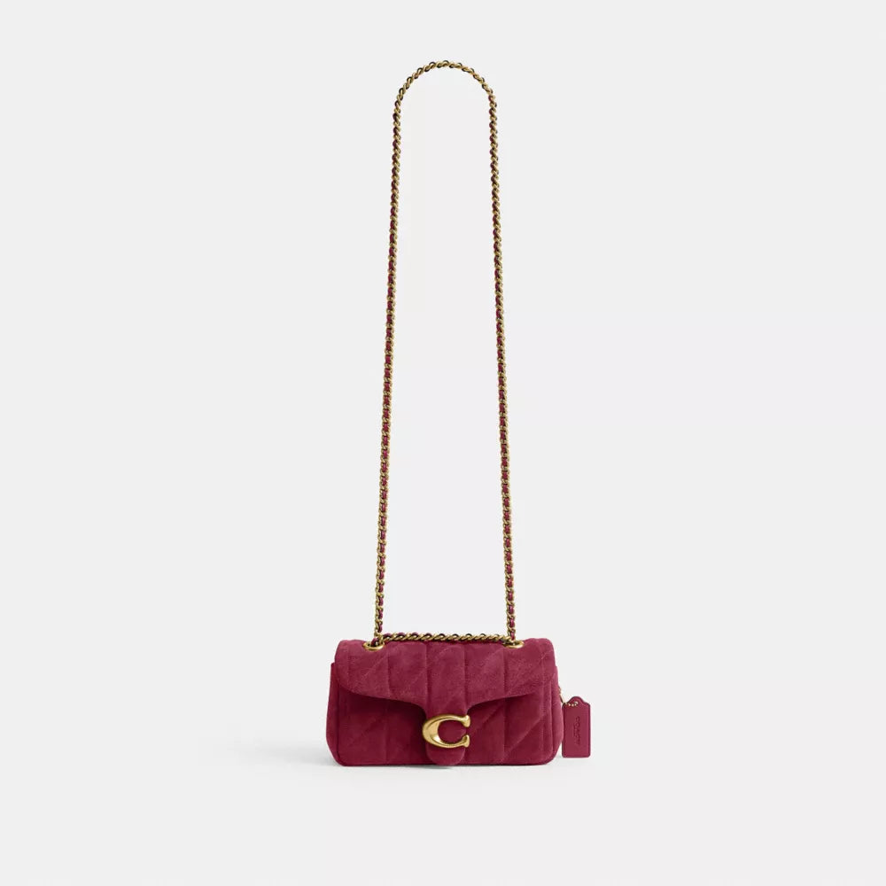 Tabby Shoulder Bag 20 With Quilting - Suede/Brass/Dark Fuchsia