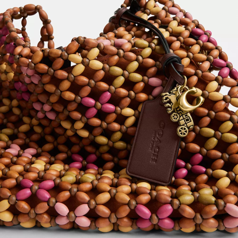 Brooklyn Shoulder Bag 28 With Wooden Beading - Brass/Maple Multi