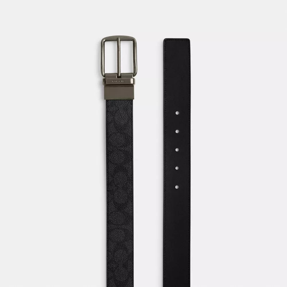 Harness Buckle Cut-To-Size Reversible Belt, 38MM - Signature Canvas/Gunmetal/Charcoal/Black