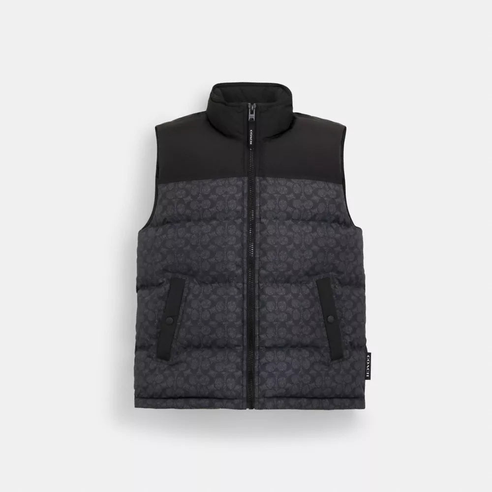 Signature Down Vest In Recycled Polyester - Charcoal Signature