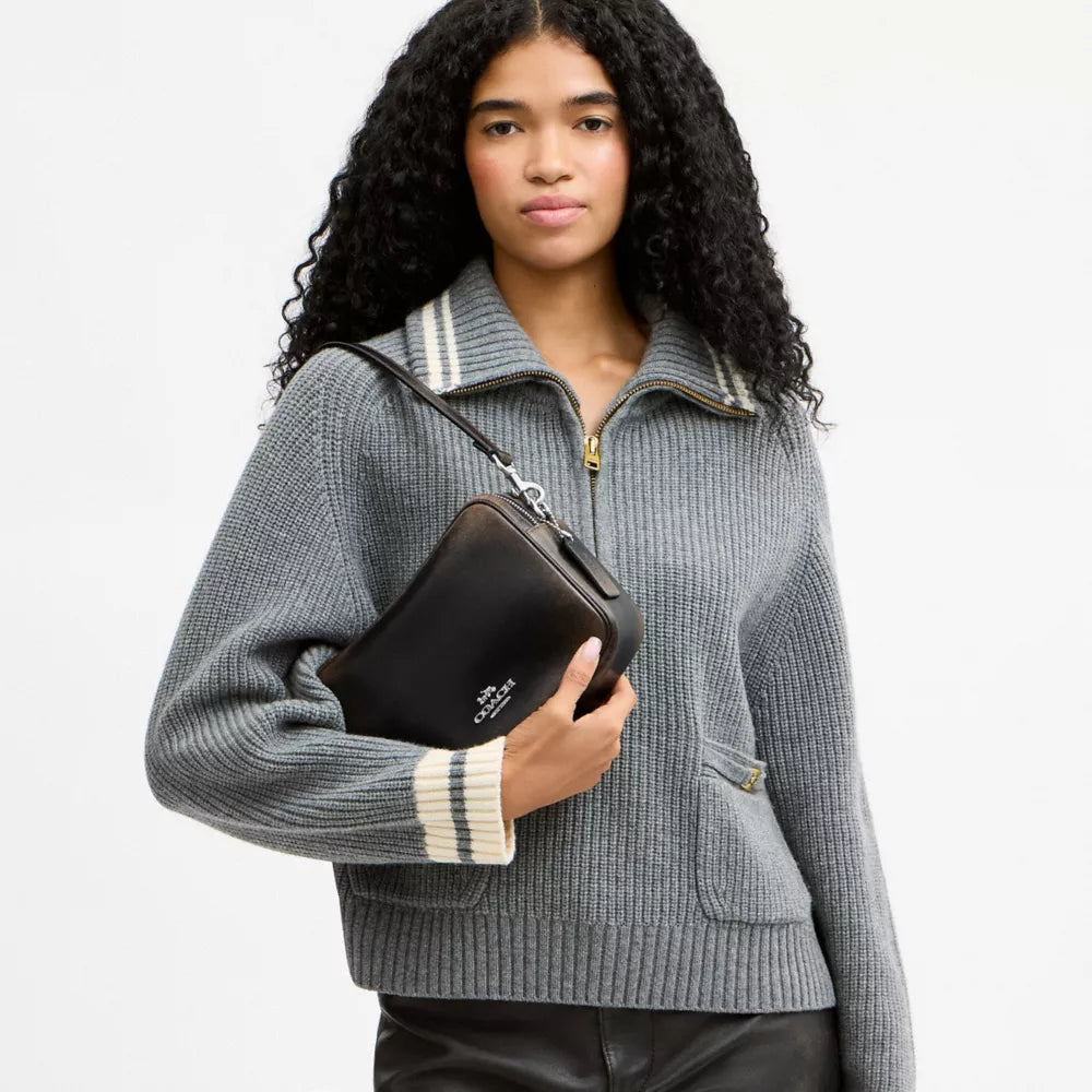 Carey Crossbody Bag In Loved Leather - Silver/Black Brown