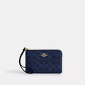 Corner Zip Wristlet In Signature Canvas - Signature Canvas/Gold/Navy