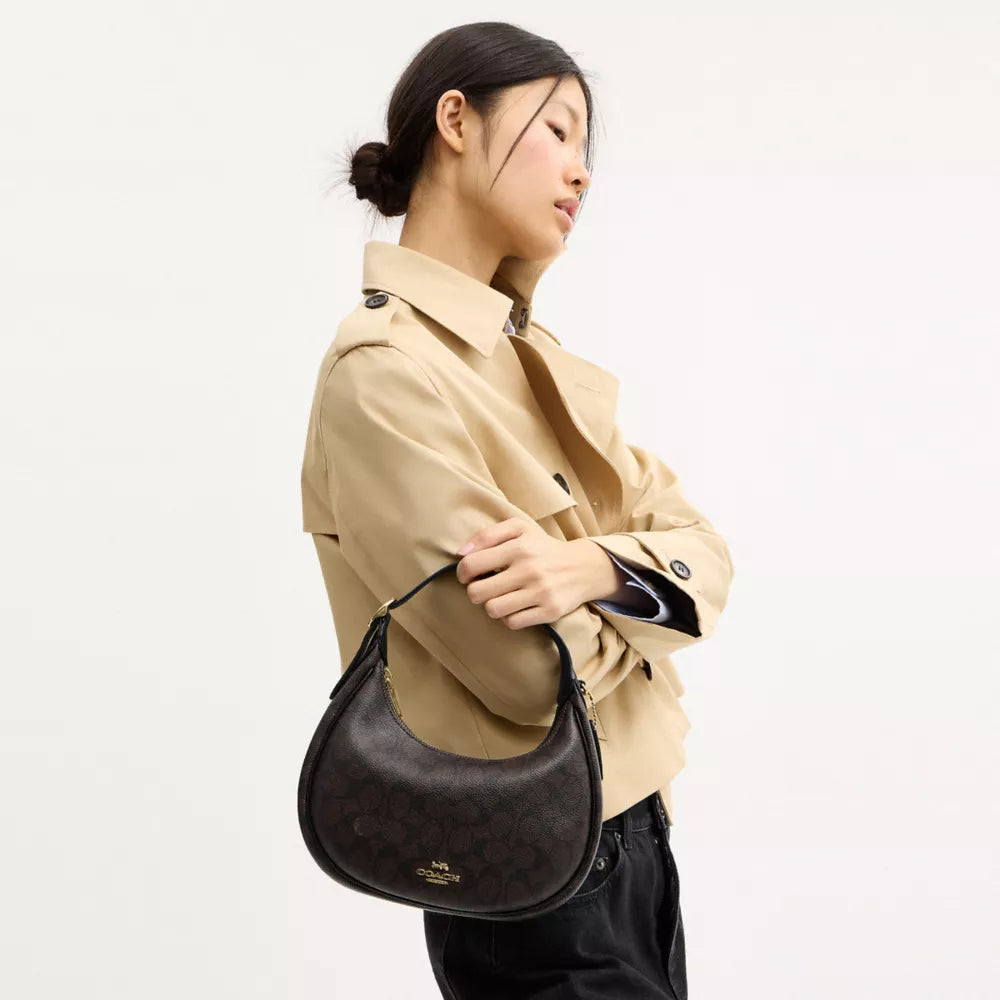 Emily Shoulder Bag In Signature Canvas - Signature Canvas/Gold/Walnut/Black