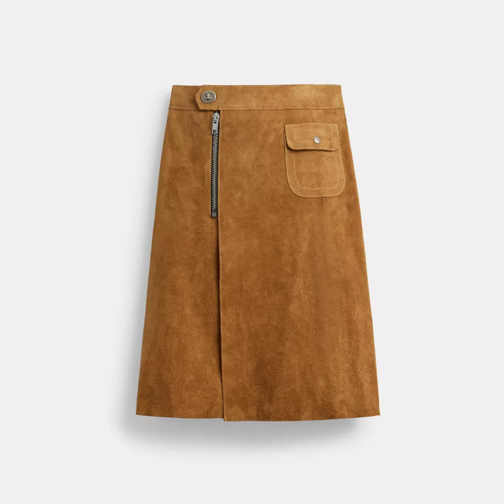 Heritage Suede Midi Skirt - Brown