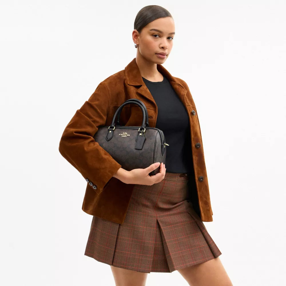 Rowan Satchel Bag In Signature Canvas - Signature Canvas/Gold/Walnut/Black