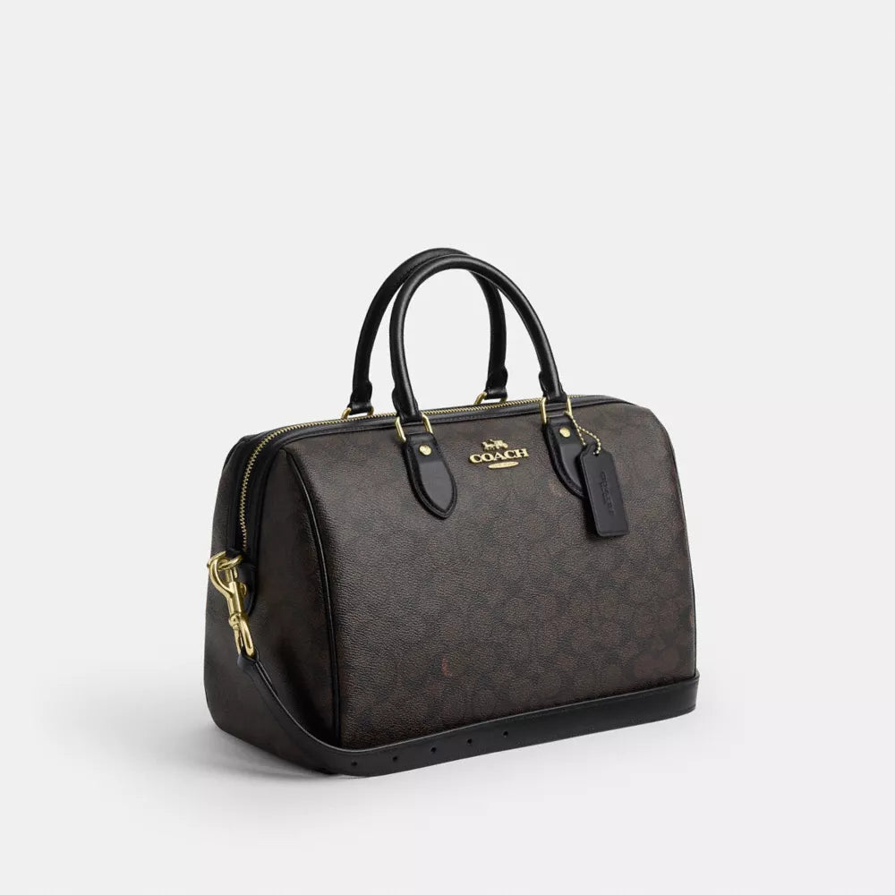 Rowan Large Satchel Bag In Signature Canvas - Signature Canvas/Gold/Walnut/Black
