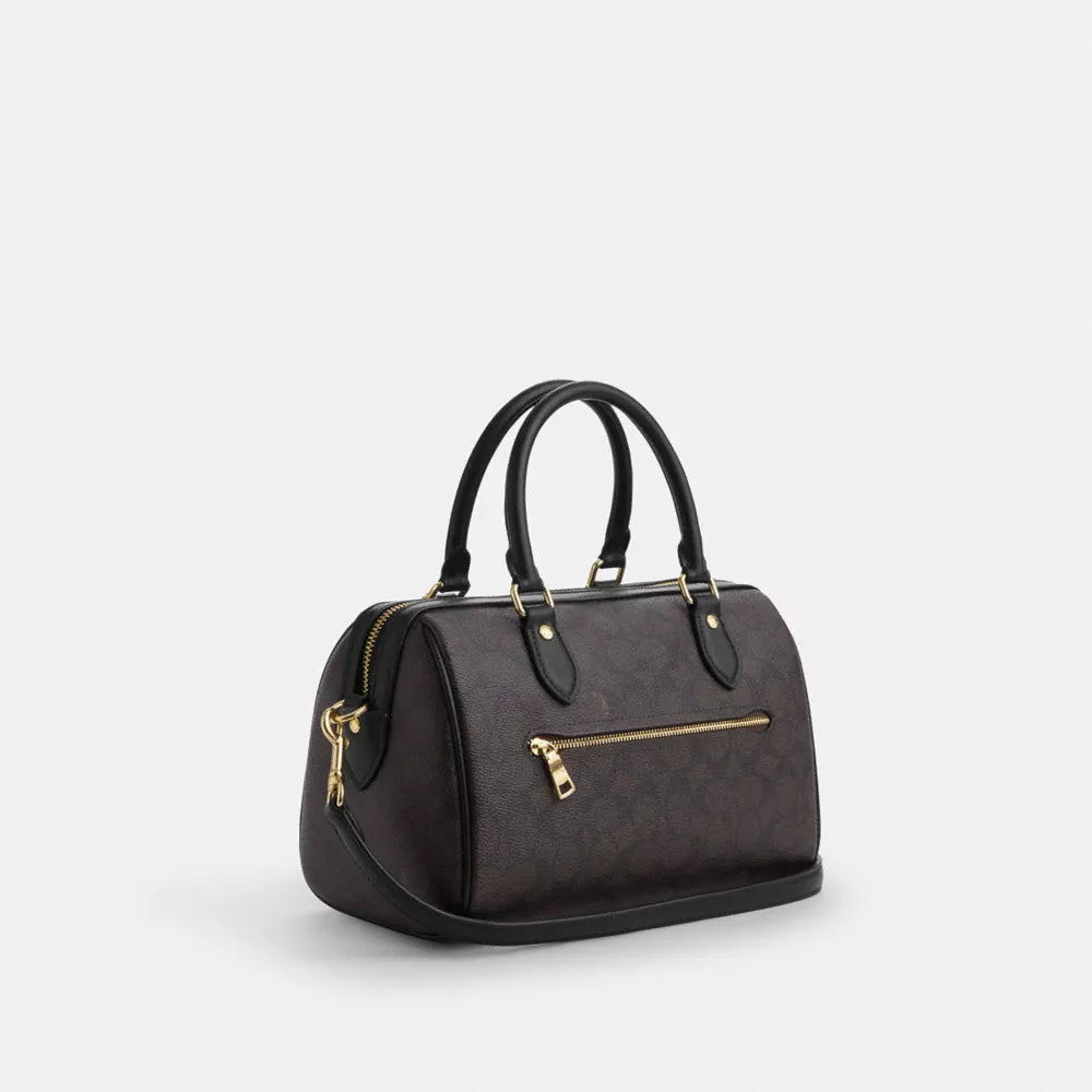 Rowan Satchel Bag In Signature Canvas - Signature Canvas/Gold/Walnut/Black