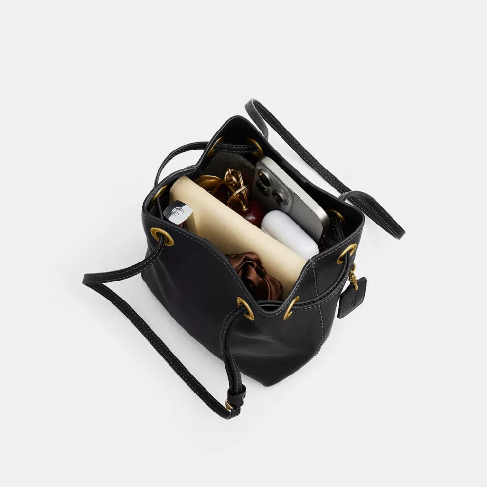 Jade Drawstring Bag - Natural Grain Leather/Brass/Black