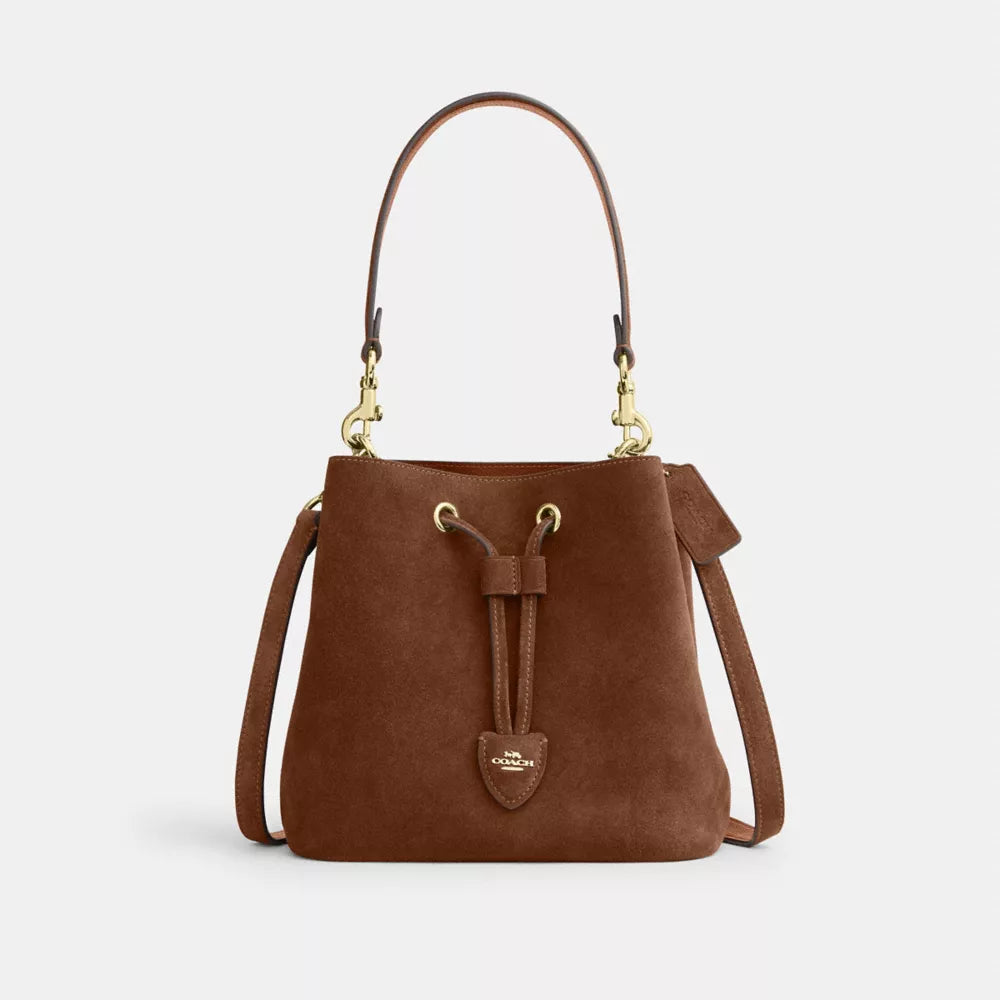 Rowan Bucket Bag - Suede/Gold/Warm Brown
