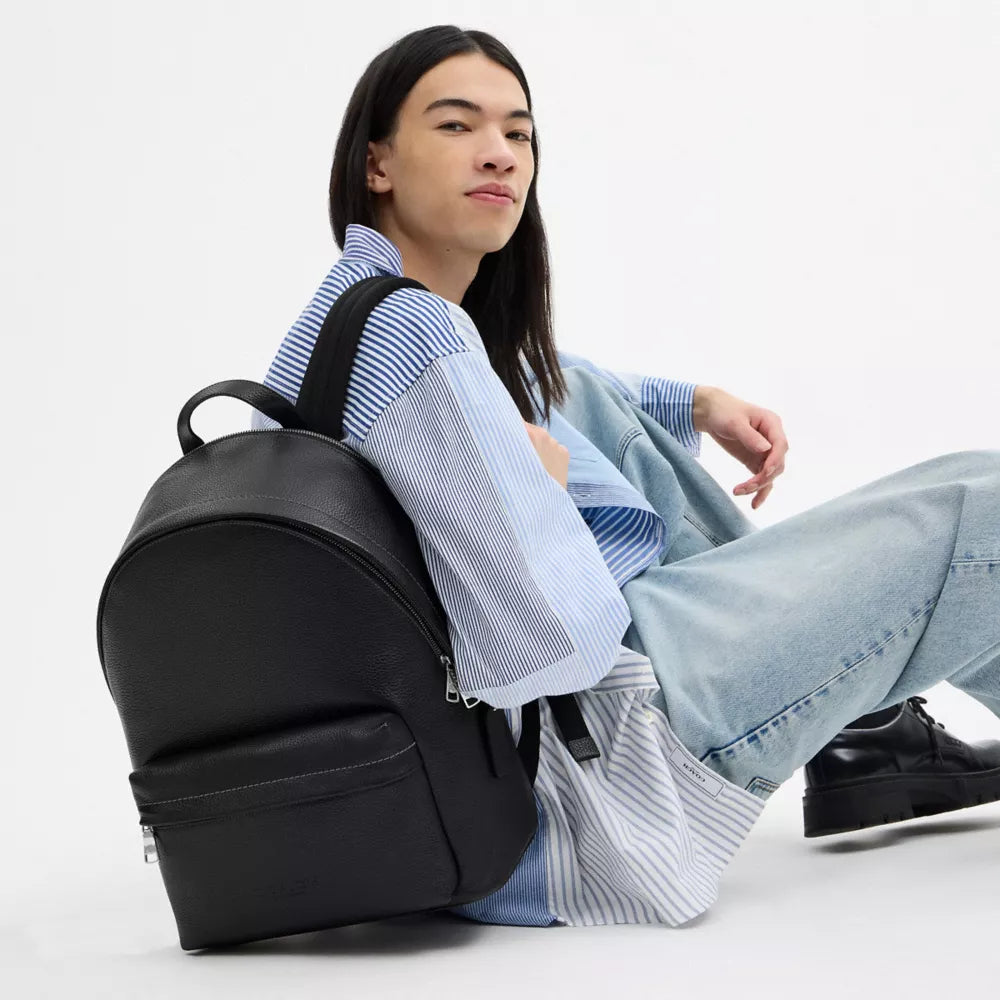 Taylor Backpack - Pebbled Leather/Silver/Black