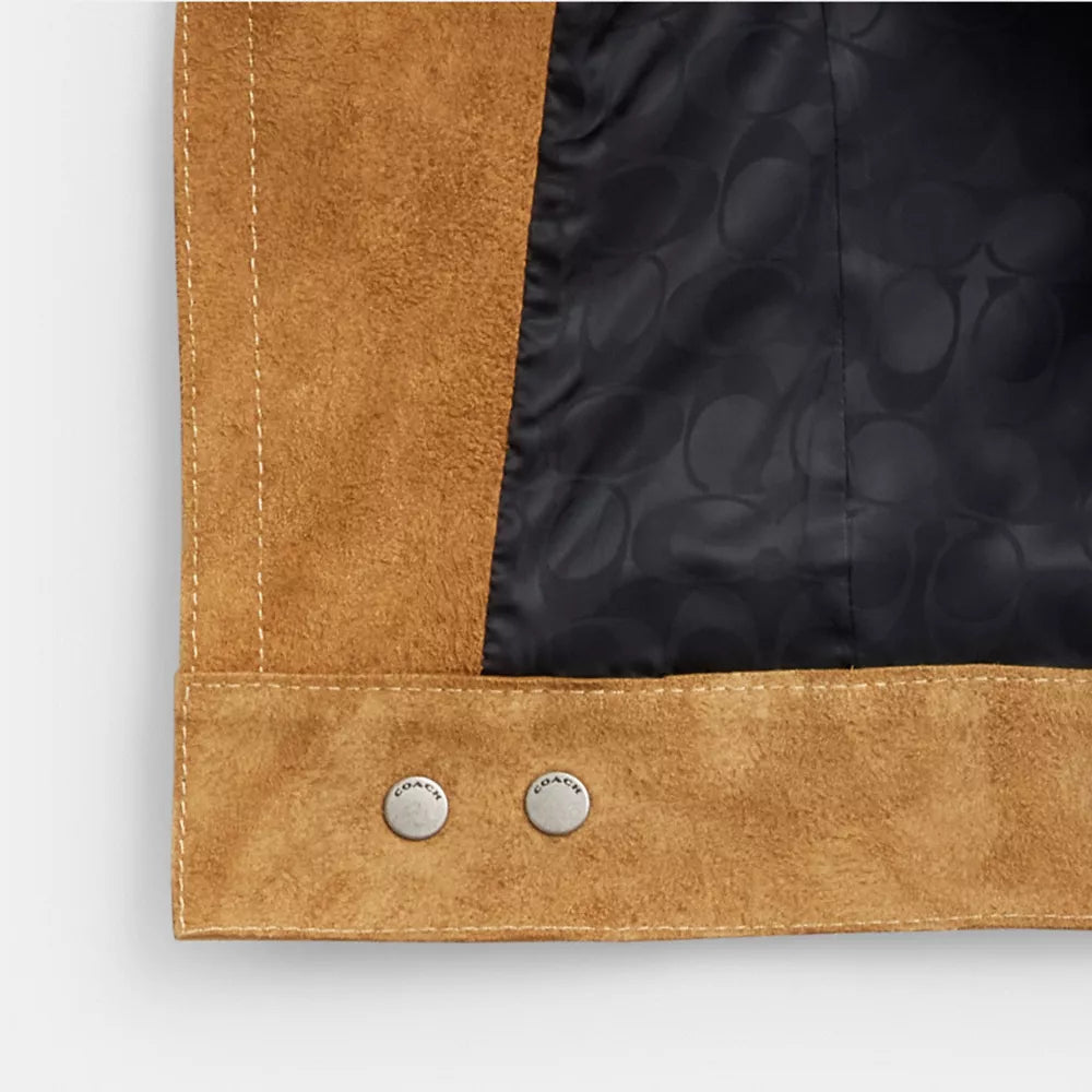 Asymmetric Suede Jacket - Brown