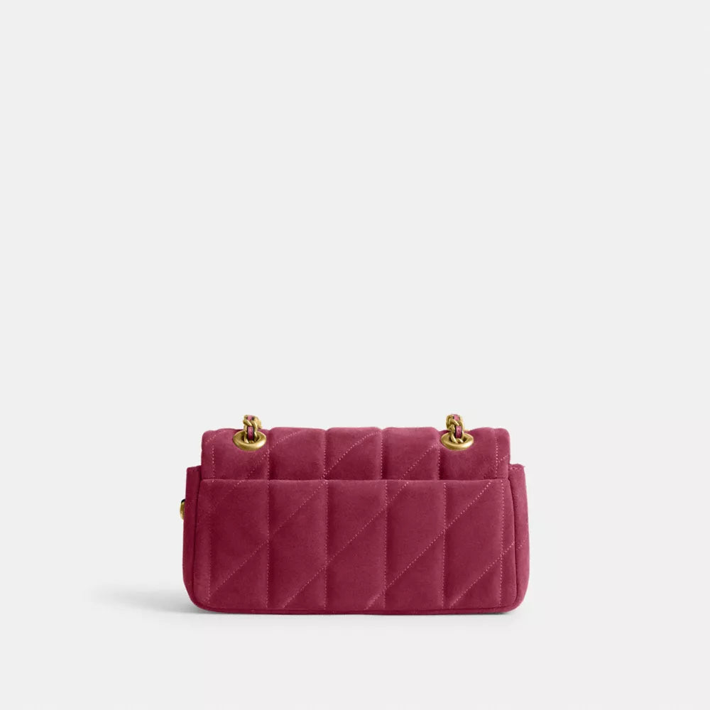 Tabby Shoulder Bag 20 With Quilting - Suede/Brass/Dark Fuchsia