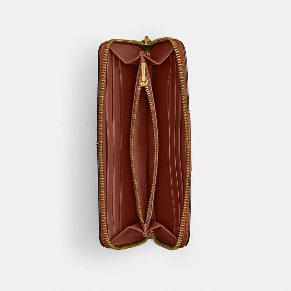 Essential Slim Accordion Zip Wallet In Signature Canvas - Coated Canvas/Brass/Tan Caramel