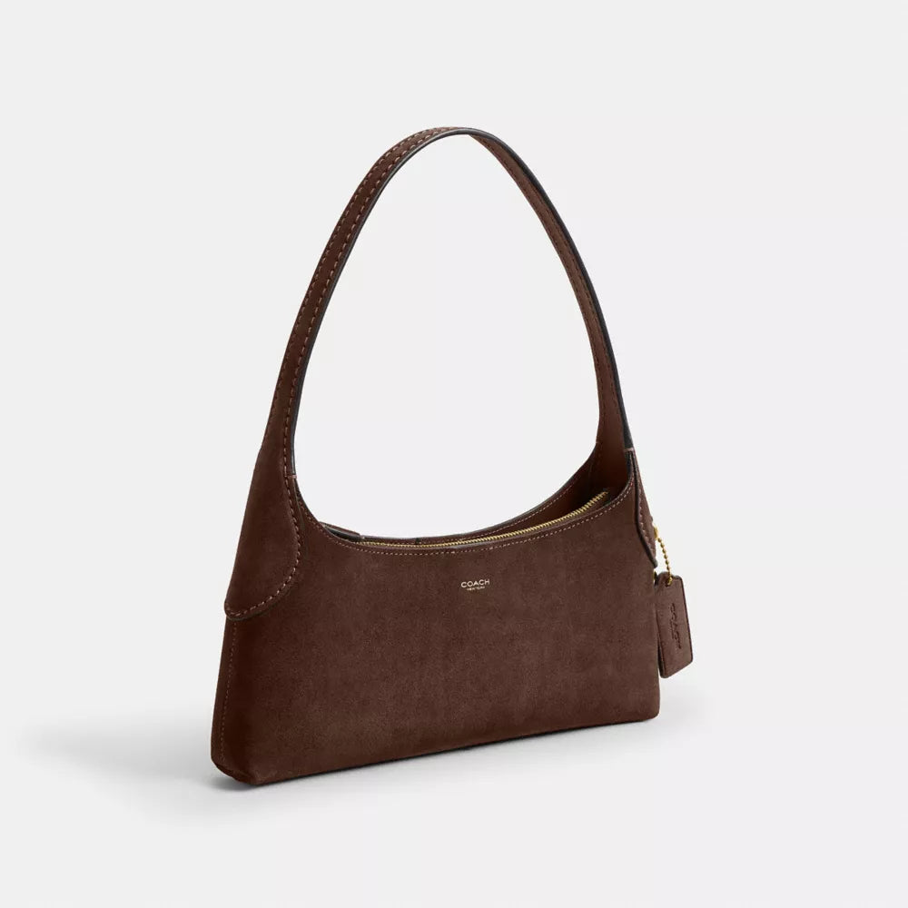 Brooklyn Shoulder Bag 26 - Suede/Brass/Dark Chocolate