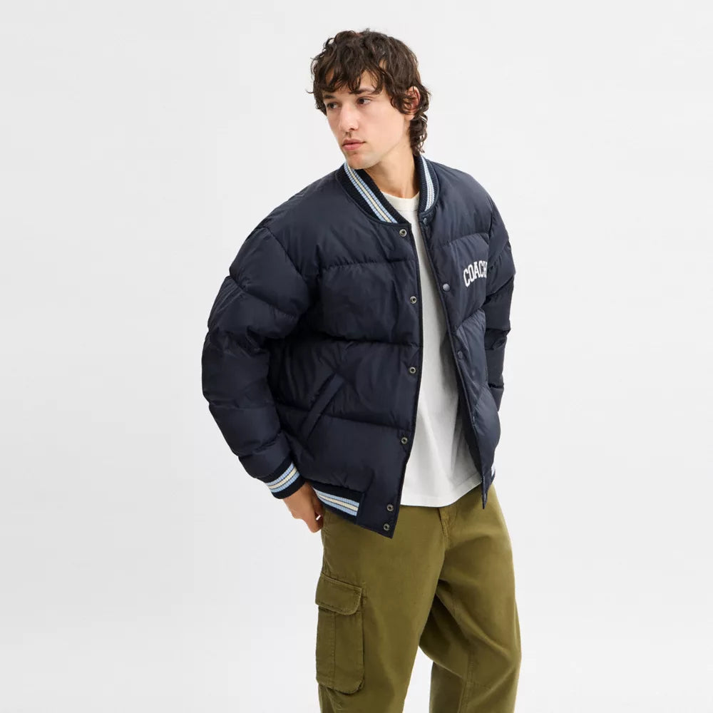Varsity Down Jacket In Recycled Polyester - Navy