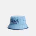Coach Script Embroidered Denim Bucket Hat - Indigo