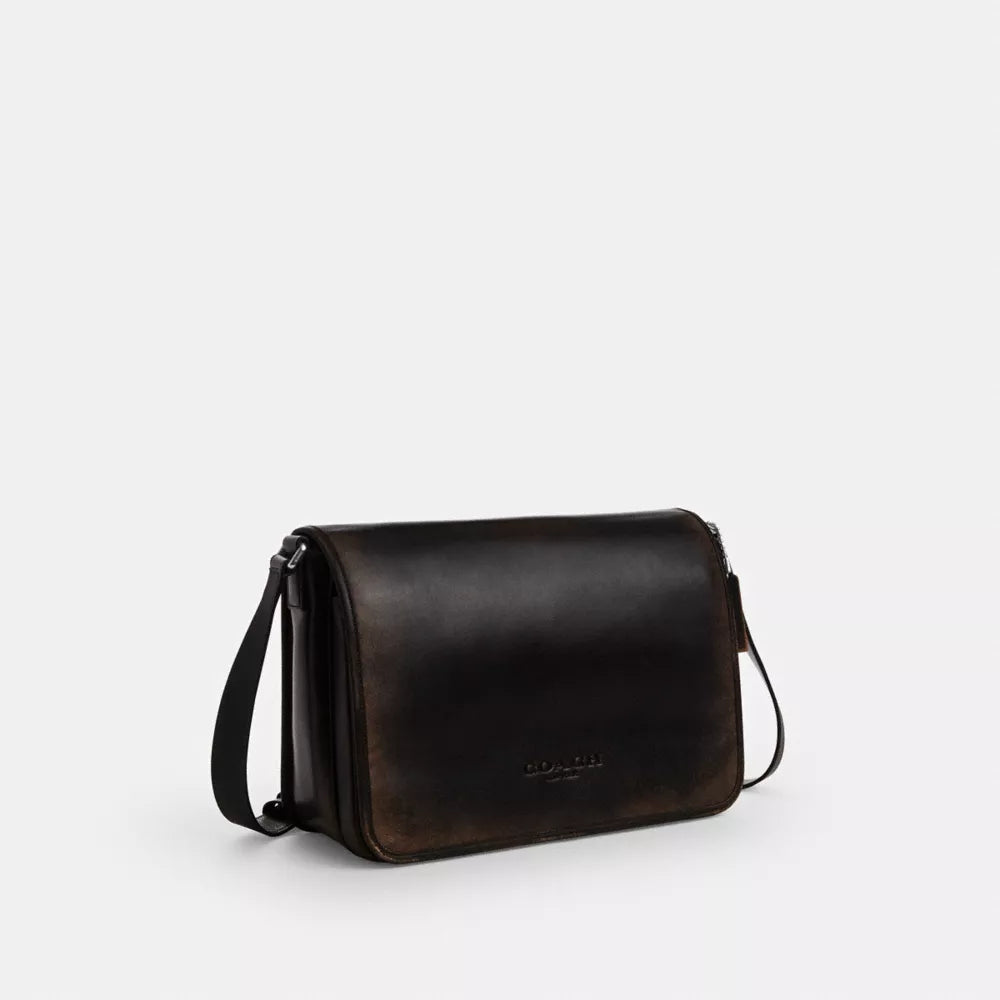 Colby Messenger Bag 32 In Loved Leather - Silver/Black Brown