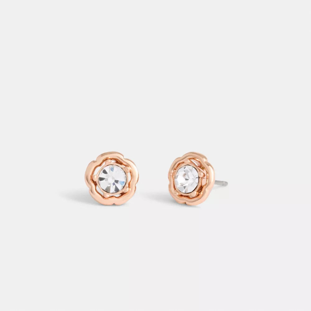 Halo Tea Rose Stud Earrings - Rose Gold
