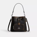 Rowan Bucket Bag With Pocket In Loved Leather - Silver/Black Brown