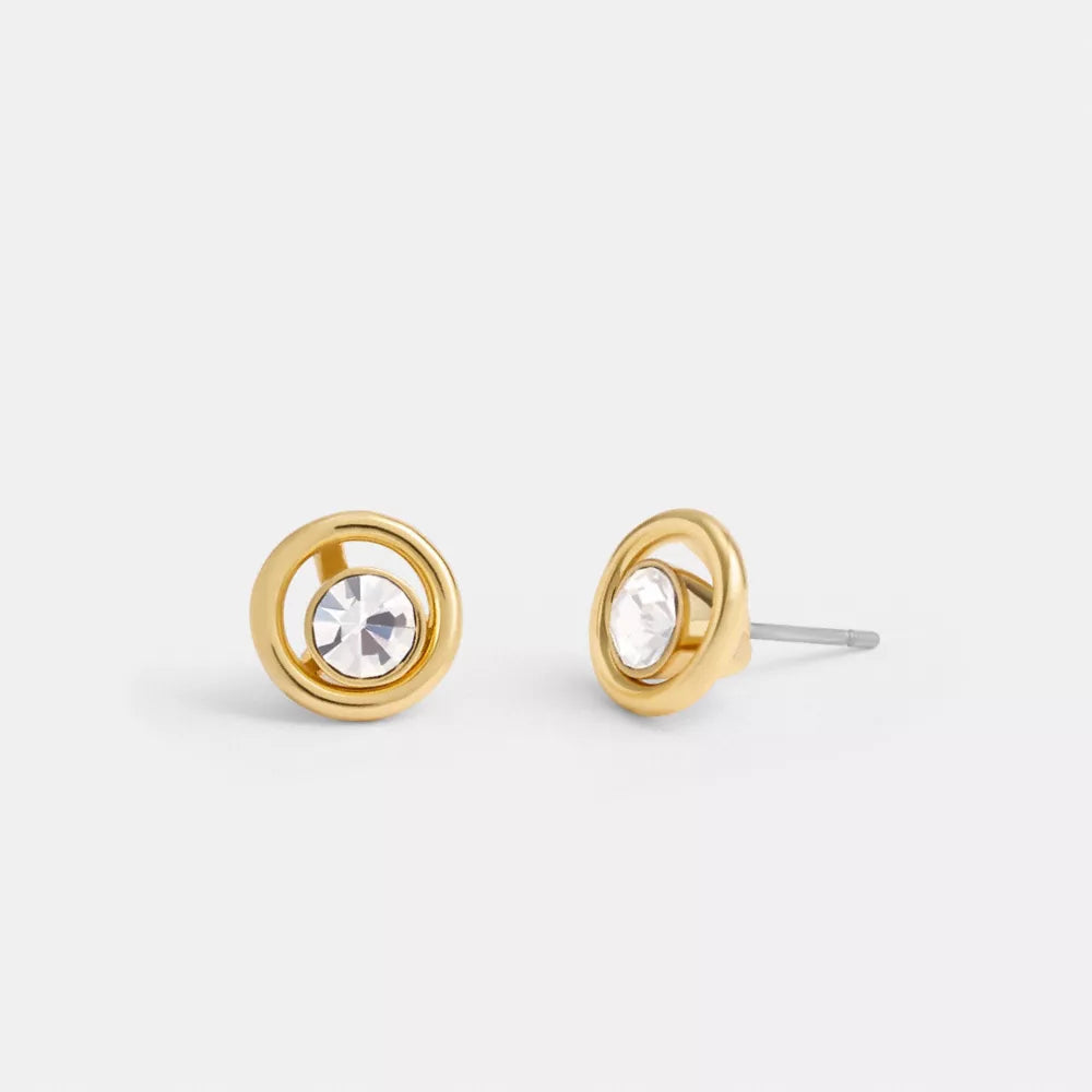 Halo Round Stud Earrings - Gold