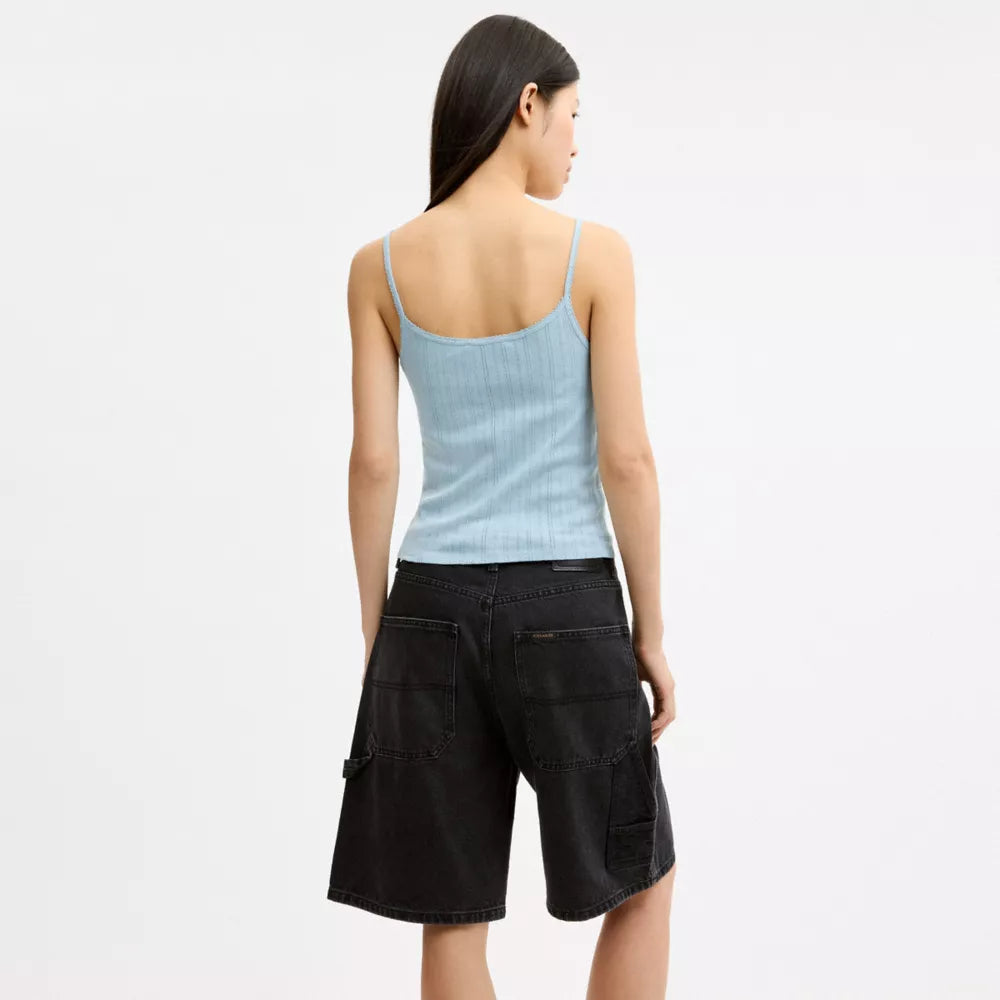 Cherry Pointelle Tank - Blue