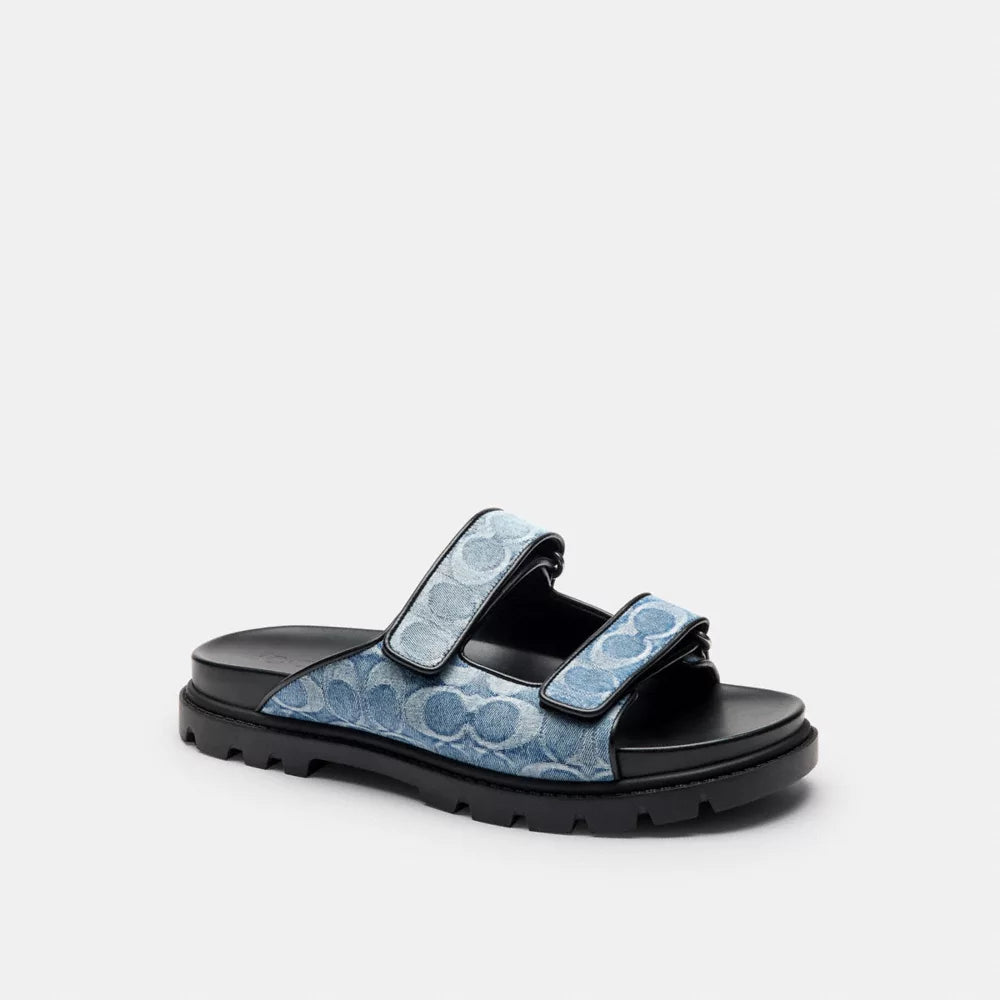 Double Banded Sandal In Signature Denim - Denim/Denim Blue