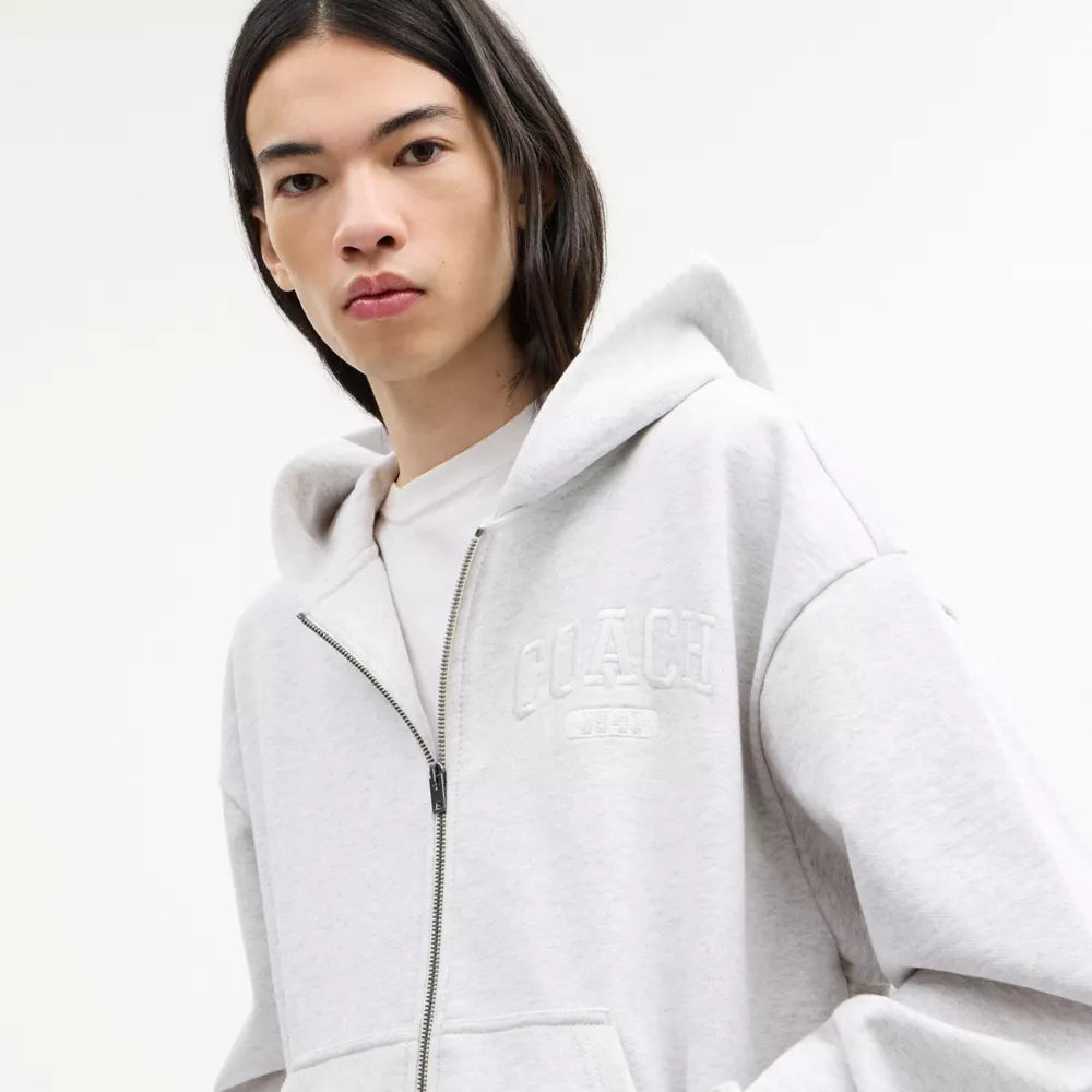Boxy Full Zip Hoodie - Heather Grey