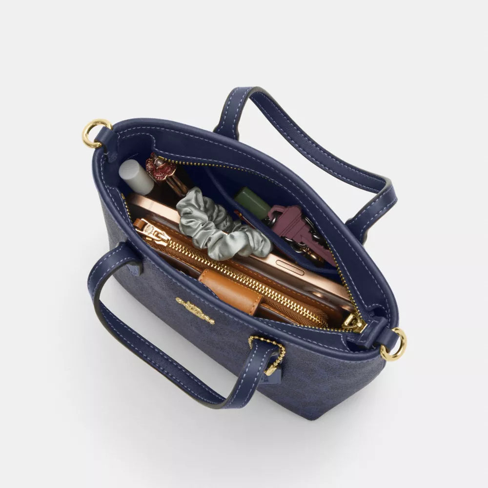 City Mini Tote Bag In Signature Canvas - Signature Canvas/Gold/Navy