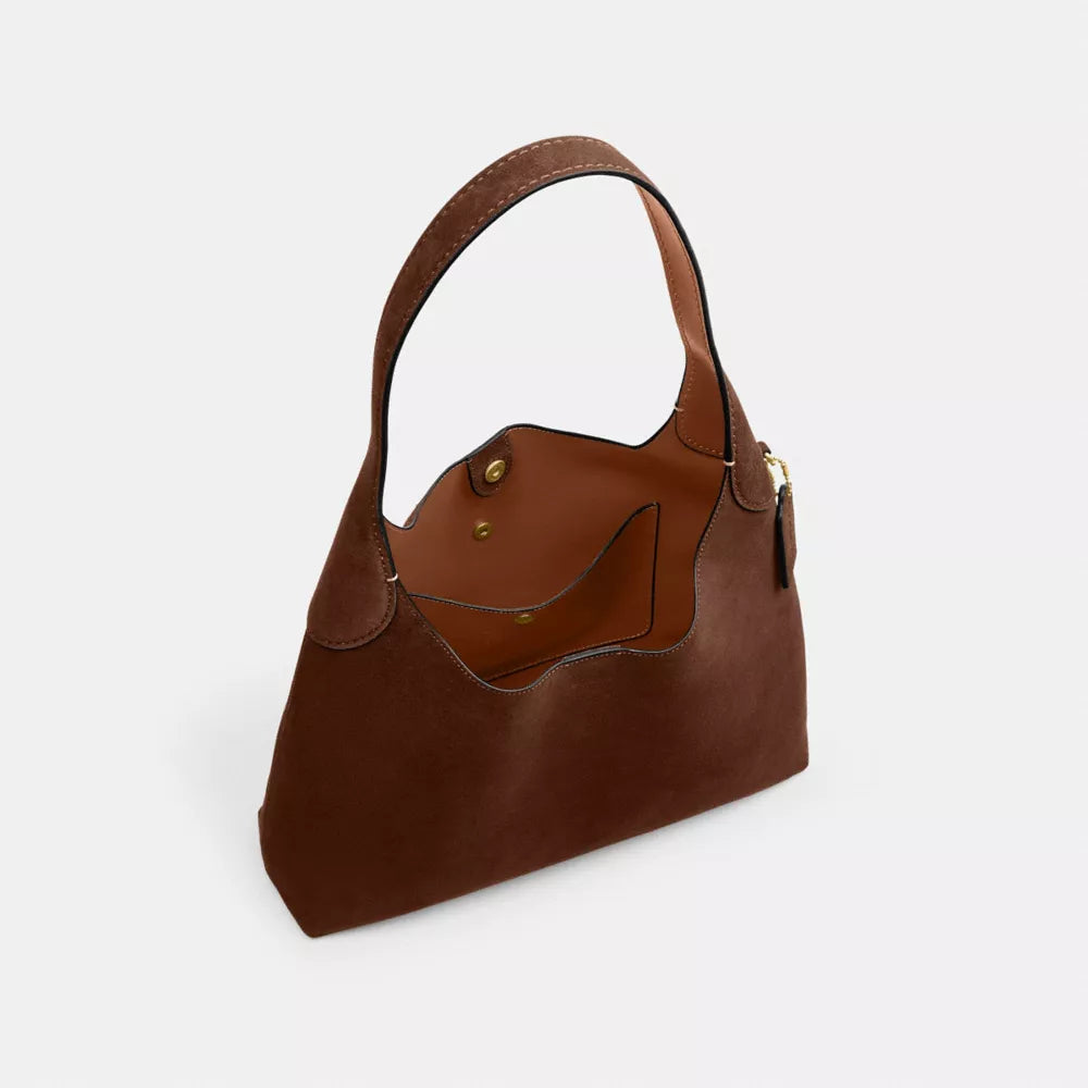 Brooklyn Shoulder Bag 34 - Suede/Brass/Warm Brown