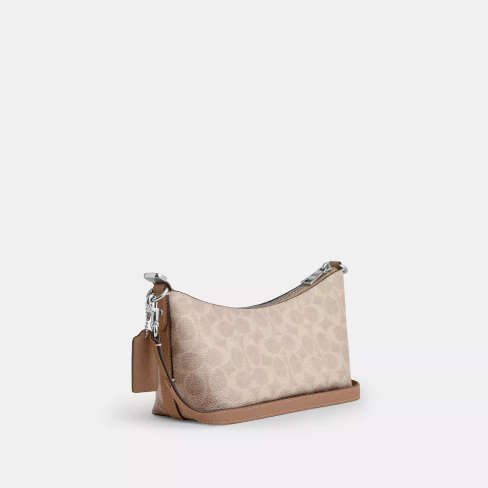 Caitlin Shoulder Bag In Signature Canvas - Signature Canvas/Silver/Sand/Taupe