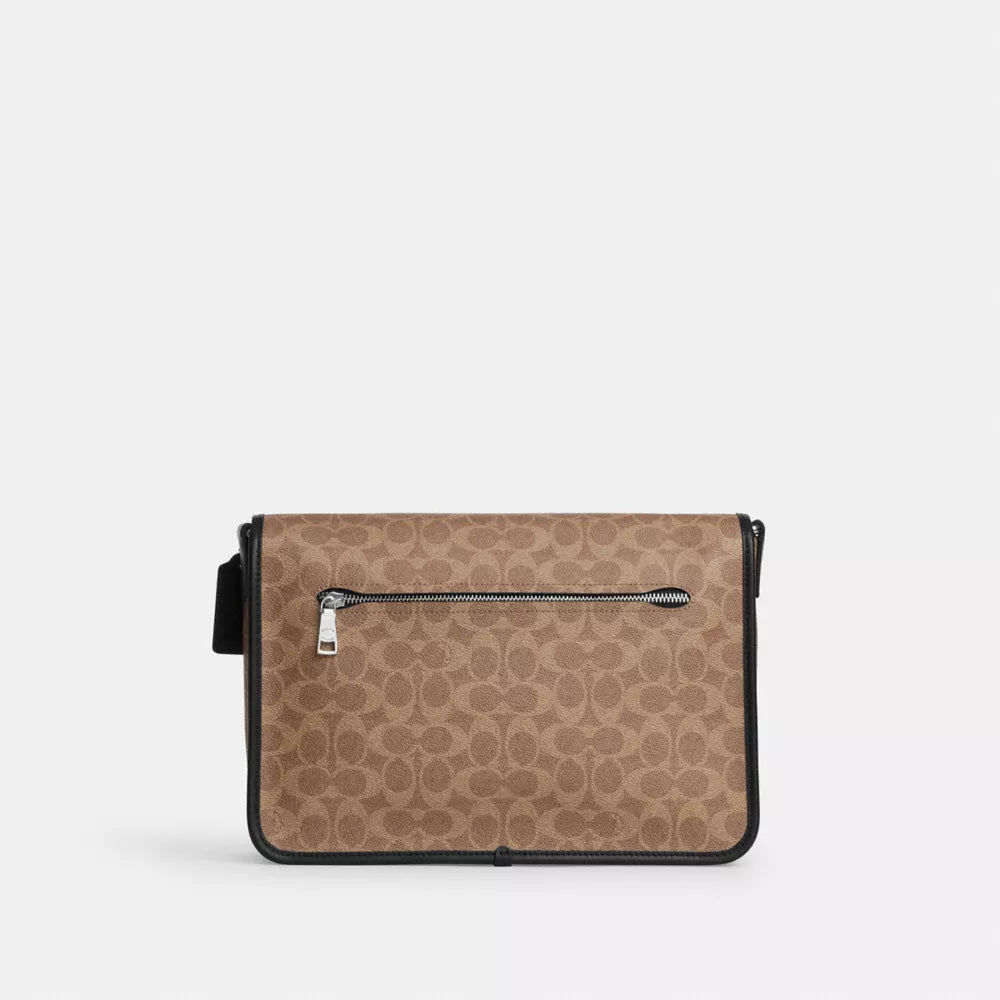 Colby Messenger Bag 32 In Signature Canvas - Silver/Tan Black