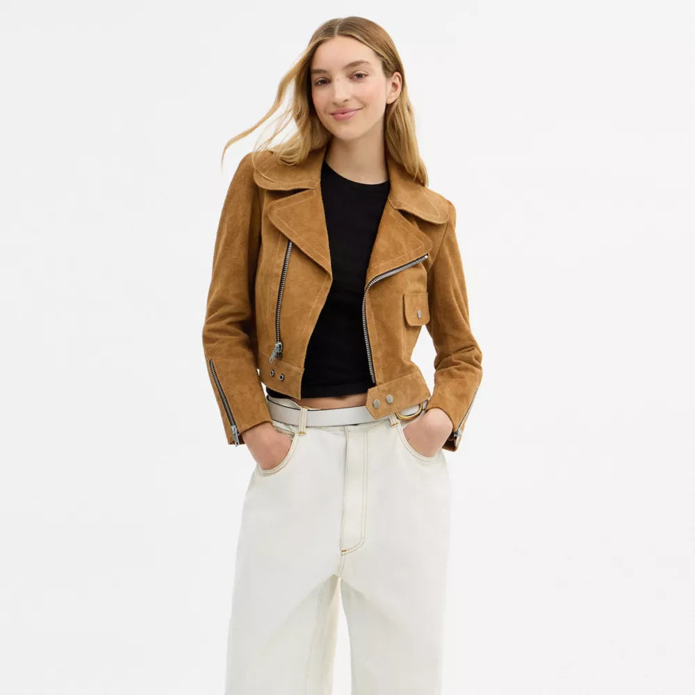 Asymmetric Suede Jacket - Brown