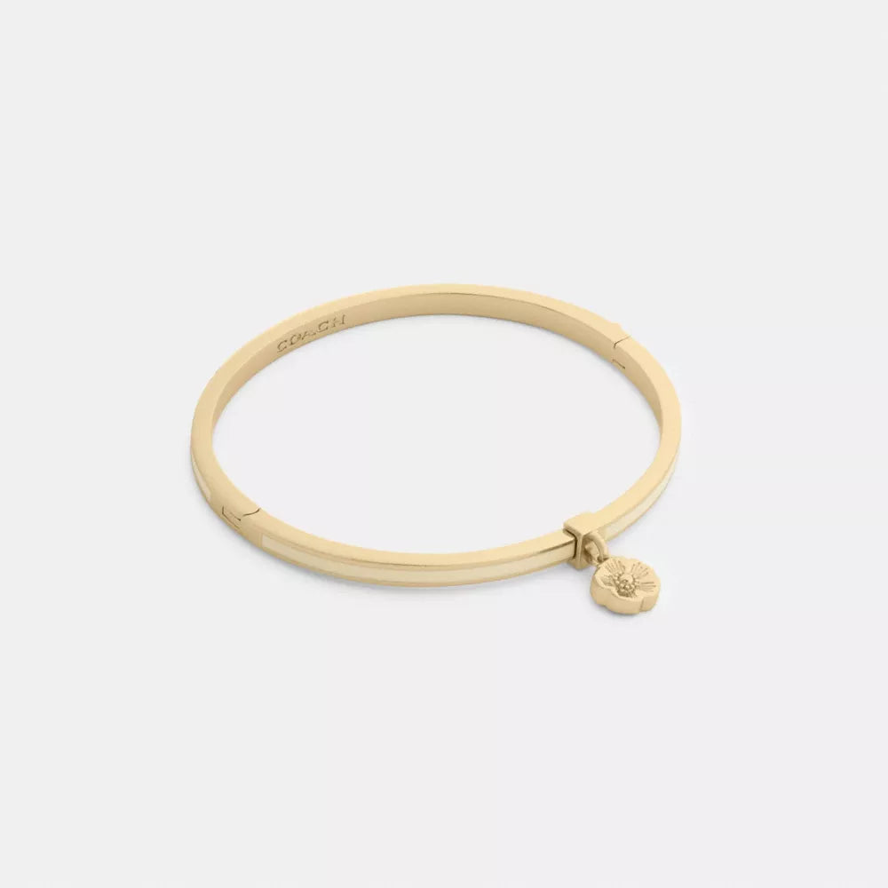 Tea Rose Charm Enamel Thin Hinged Bangle - Gold/Chalk