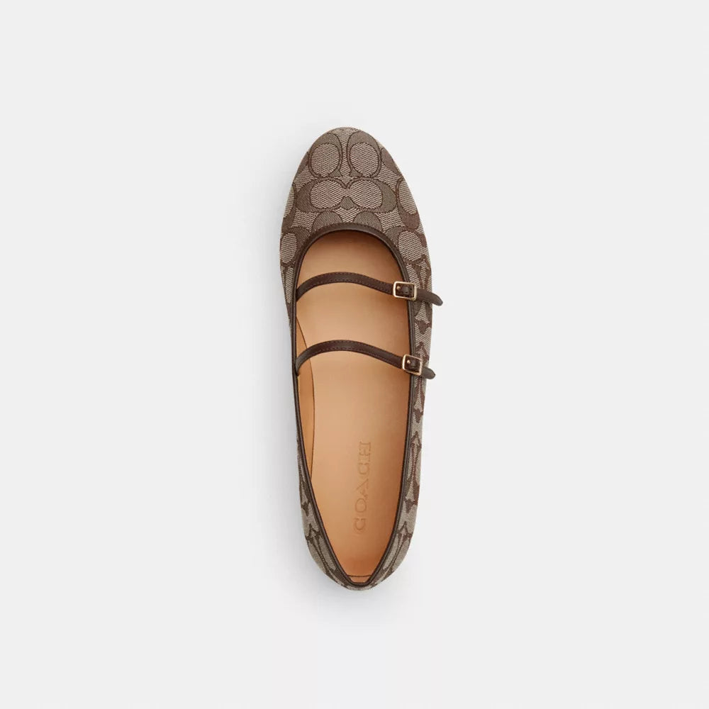Double Buckle Mary Jane In Signature Jacquard - Oak/Maple