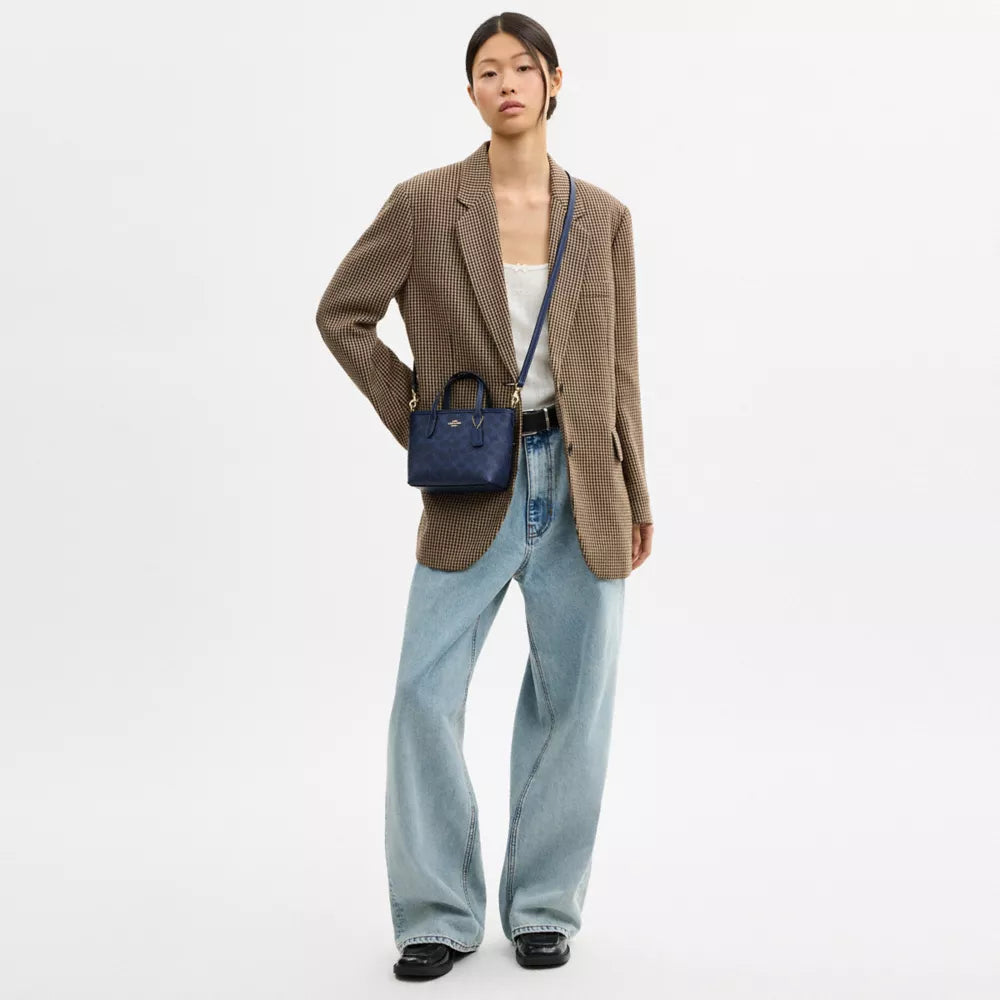 City Mini Tote Bag In Signature Canvas - Signature Canvas/Gold/Navy