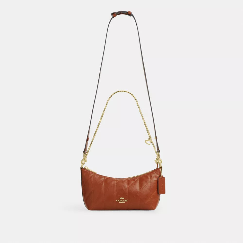 Caitlin Shoulder Bag With Quilting And Charm - Gold/Cinnamon