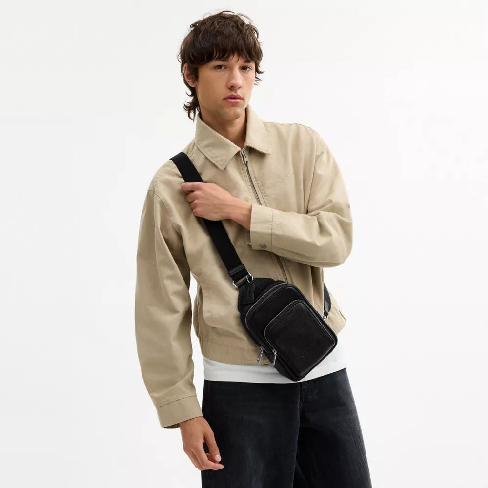 Racer Sling Pack - Pebbled Leather/Silver/BLACK
