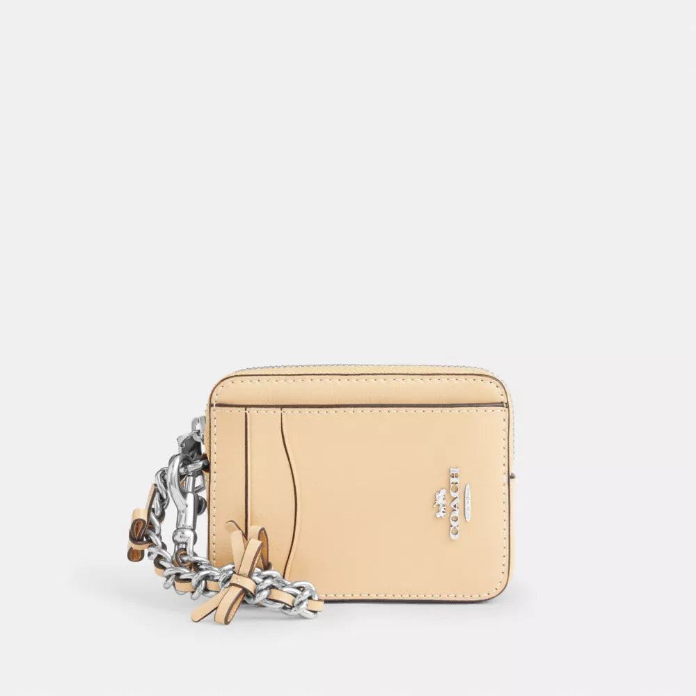 Zip Card Case With Bows - Crinkle Leather/Silver/Light Sand