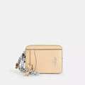 Zip Card Case With Bows - Crinkle Leather/Silver/Light Sand