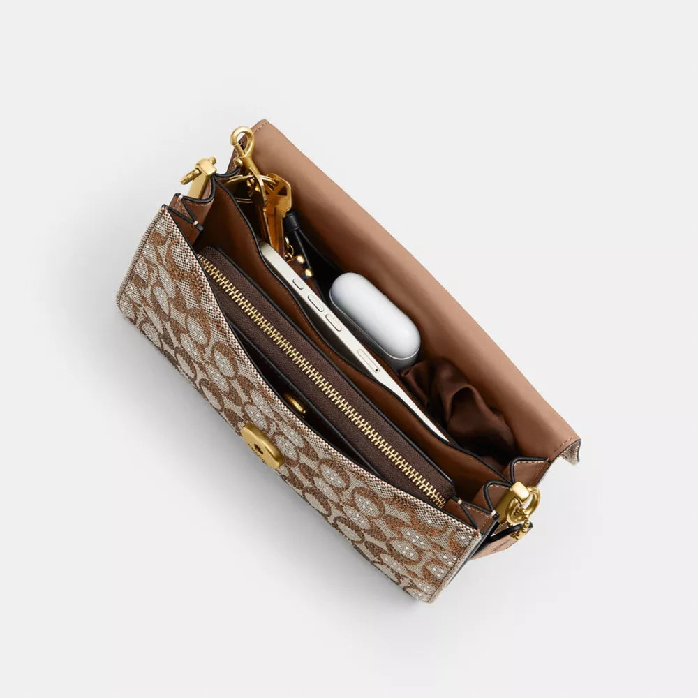 Tabby Shoulder Bag 26 In Crystal Signature Jacquard - Crystal/Brass/MUSHROOM
