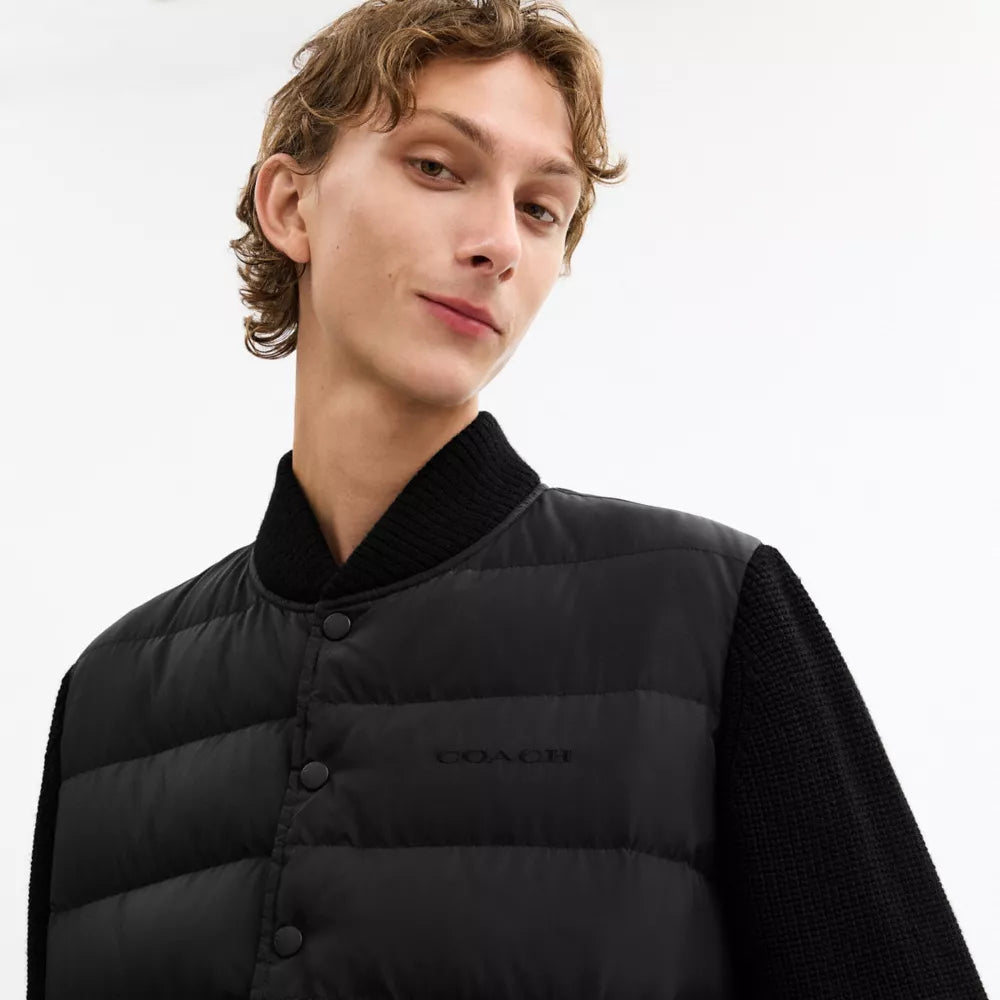 Padded Cardigan Jacket In Recycled Polyester - Black